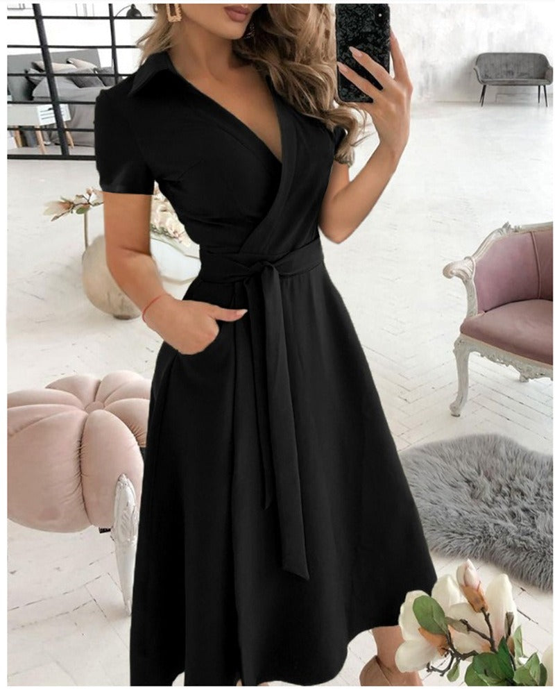 Womens Spring/Summer Dress Short sleeved V-neck dress for women Season Prestige