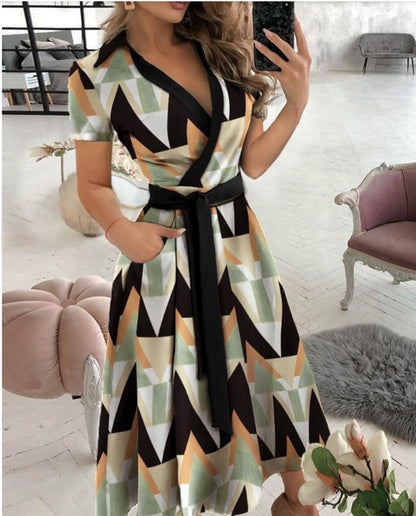Womens Spring/Summer Dress Short sleeved V-neck dress for women Season Prestige