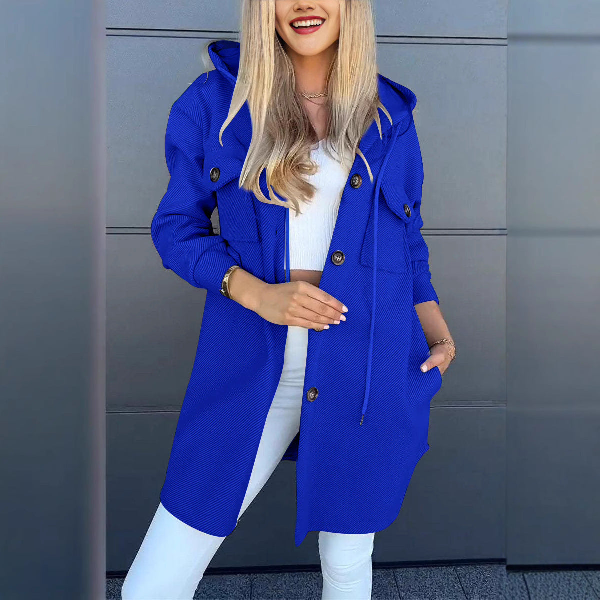 Winter Hooded Long Sleeve Twill Jacket with pockets women