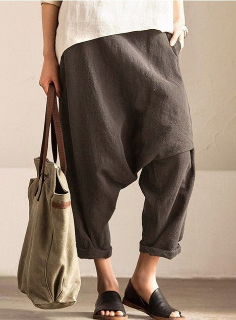 Cotton And Linen Plus Size Drop Harem Crotch Pants