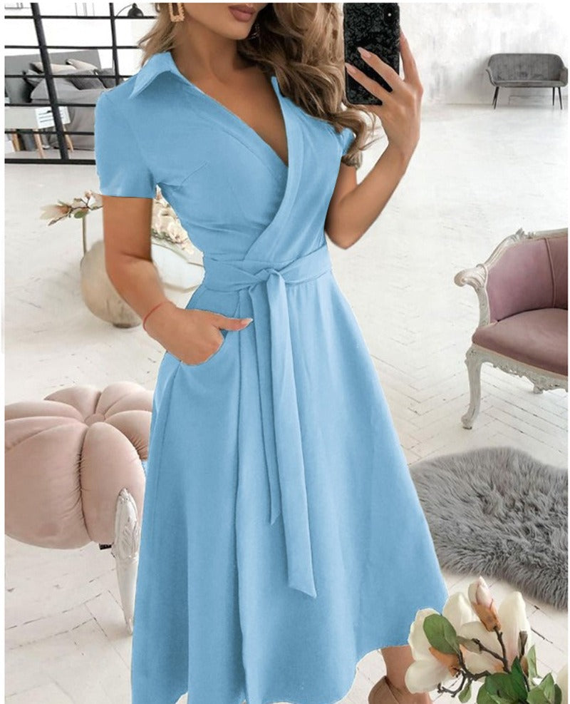 Womens Spring/Summer Dress Short sleeved V-neck dress for women Season Prestige