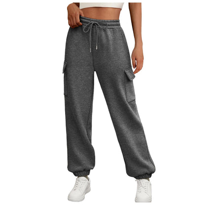 Casual Side Pocket Elastic Waist Solid Color Joggers Pants