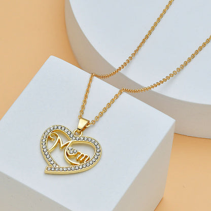 Mother's Day Mom Heart Shape With Diamond Necklace