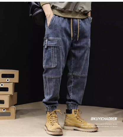 Men's Loose Elastic Waist cargo Jeans pants