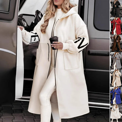 Hooded Long winter Jacket Drawstring Trench Coat For Women