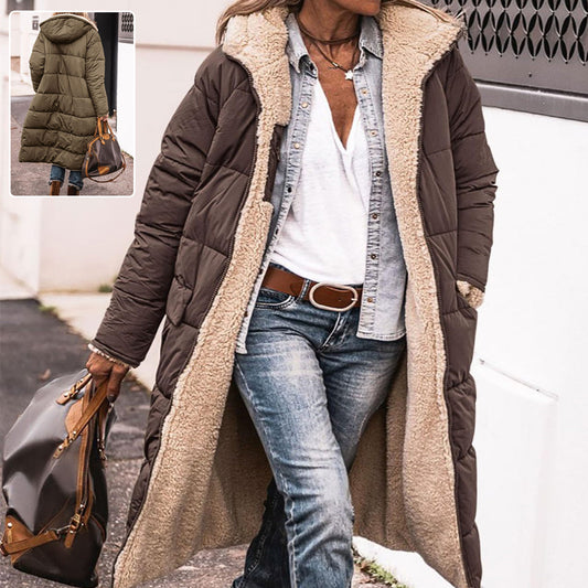 Womens Hooded Long Sleeve Double-sided Winter Jacket