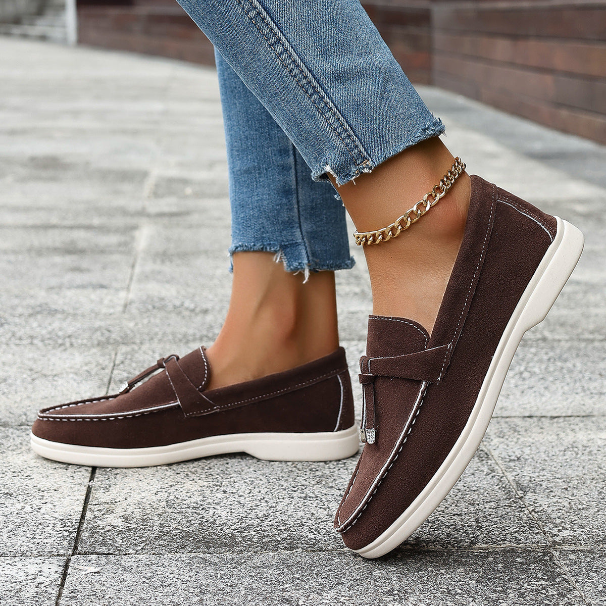 Casual One Pedal Loafer Tassel Shallow Mouth Loafers For Women