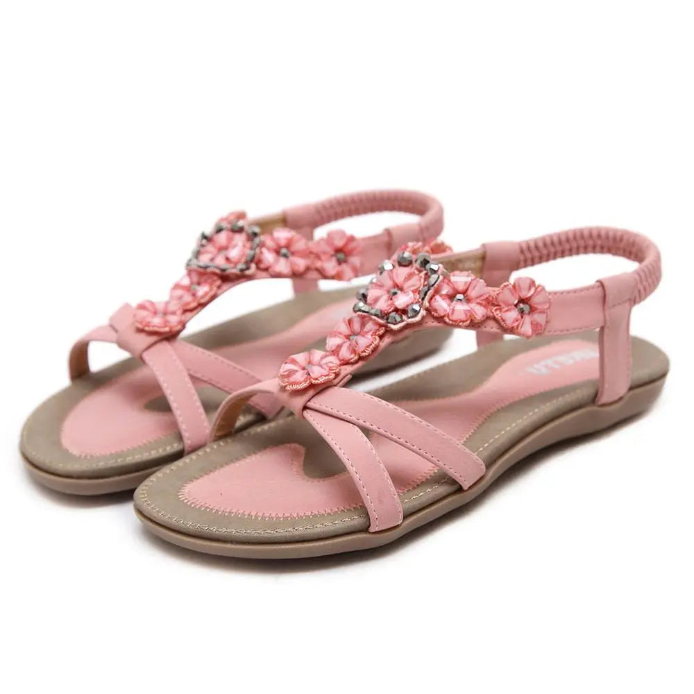 Season Prestige Bohemian Summer Sandals | Rhinestone Flat Shoes