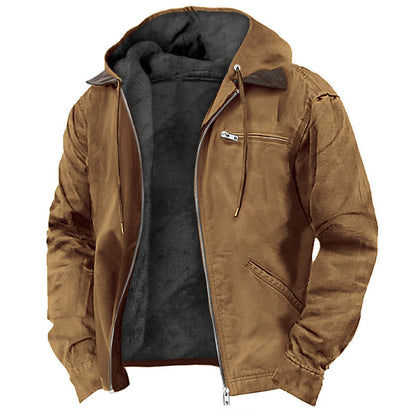 Mens Winter Hooded Coat With Pockets Warm Fleece Zip-up Jacket