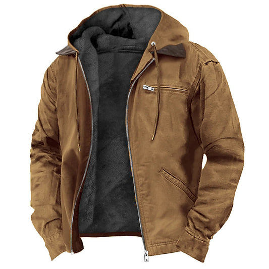 Mens Winter Hooded Coat With Pockets Warm Fleece Zip-up Jacket