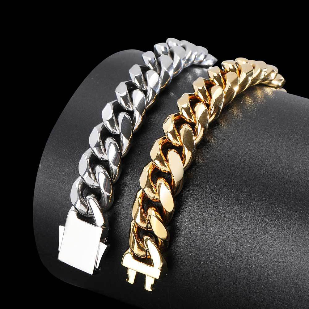 Season Prestige Men's 18k Gold Geometric Titanium Bracelet