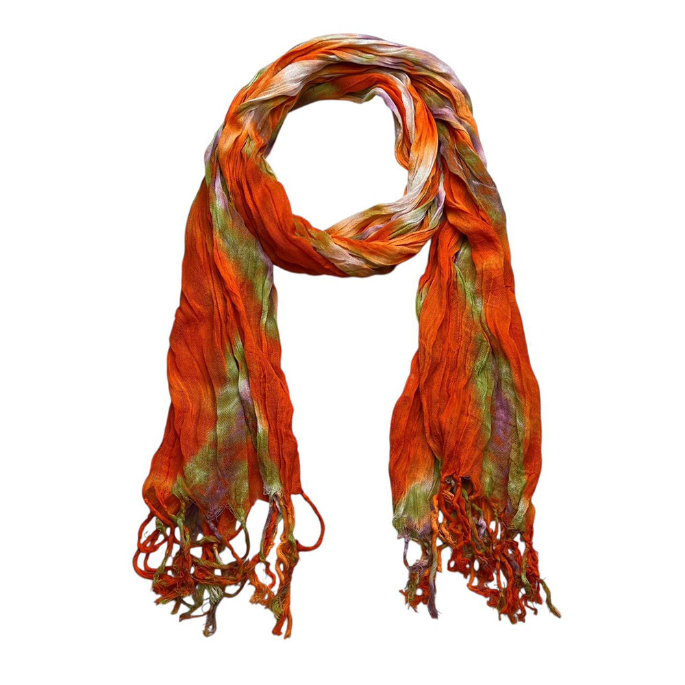 Orange Red Printed Viscose Lightweight All-Season Wrap Scarf