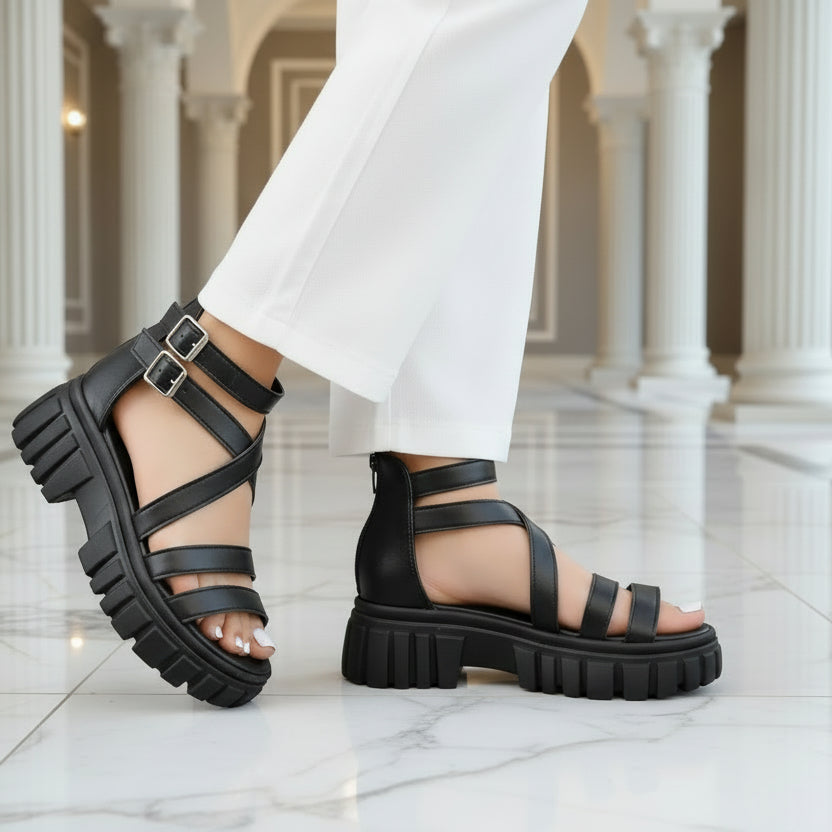 Damen Aria Hollow-Out Plateau Römersandalen