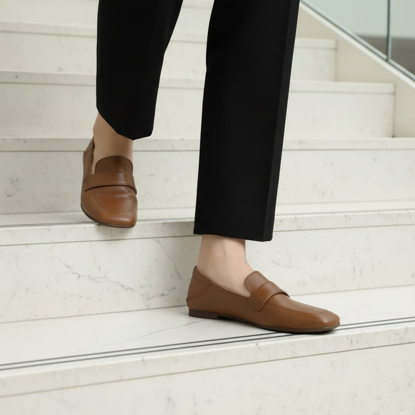 Womens French Retro Square Toe Flats | Season Prestige