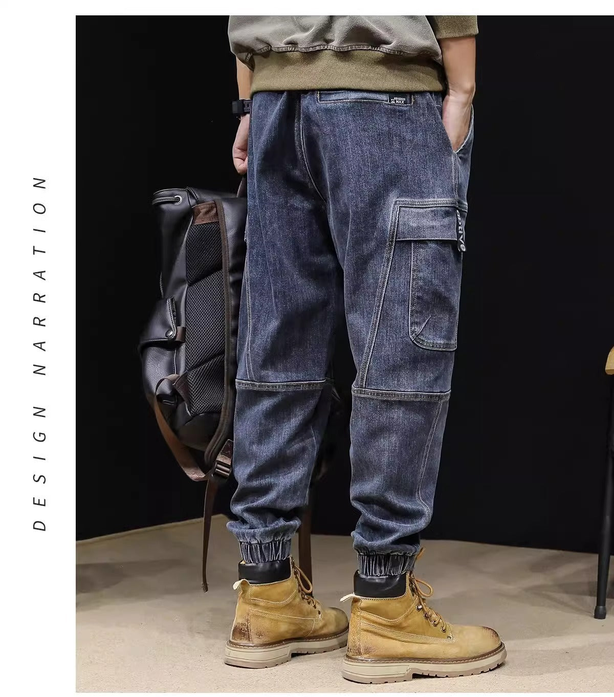 Men's Loose Retro Elastic Waist cargo pants Jeans