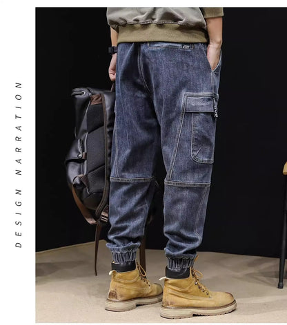 Men's Loose Elastic Waist cargo Jeans pants