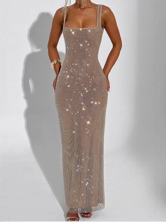 Sexy Double-shoulder Strap Sequins Suspenders Dress women