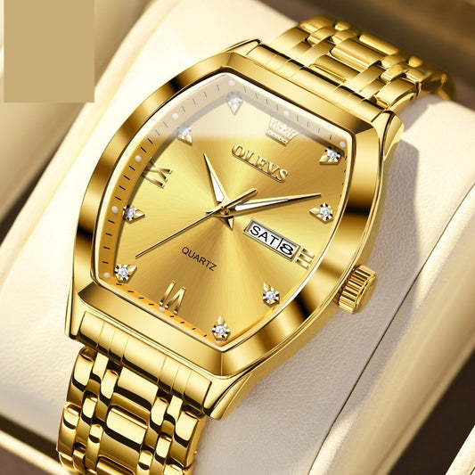 Seasonprestige Men's Quartz Barrel-Shaped Business Water-Resistant Authentic Watch