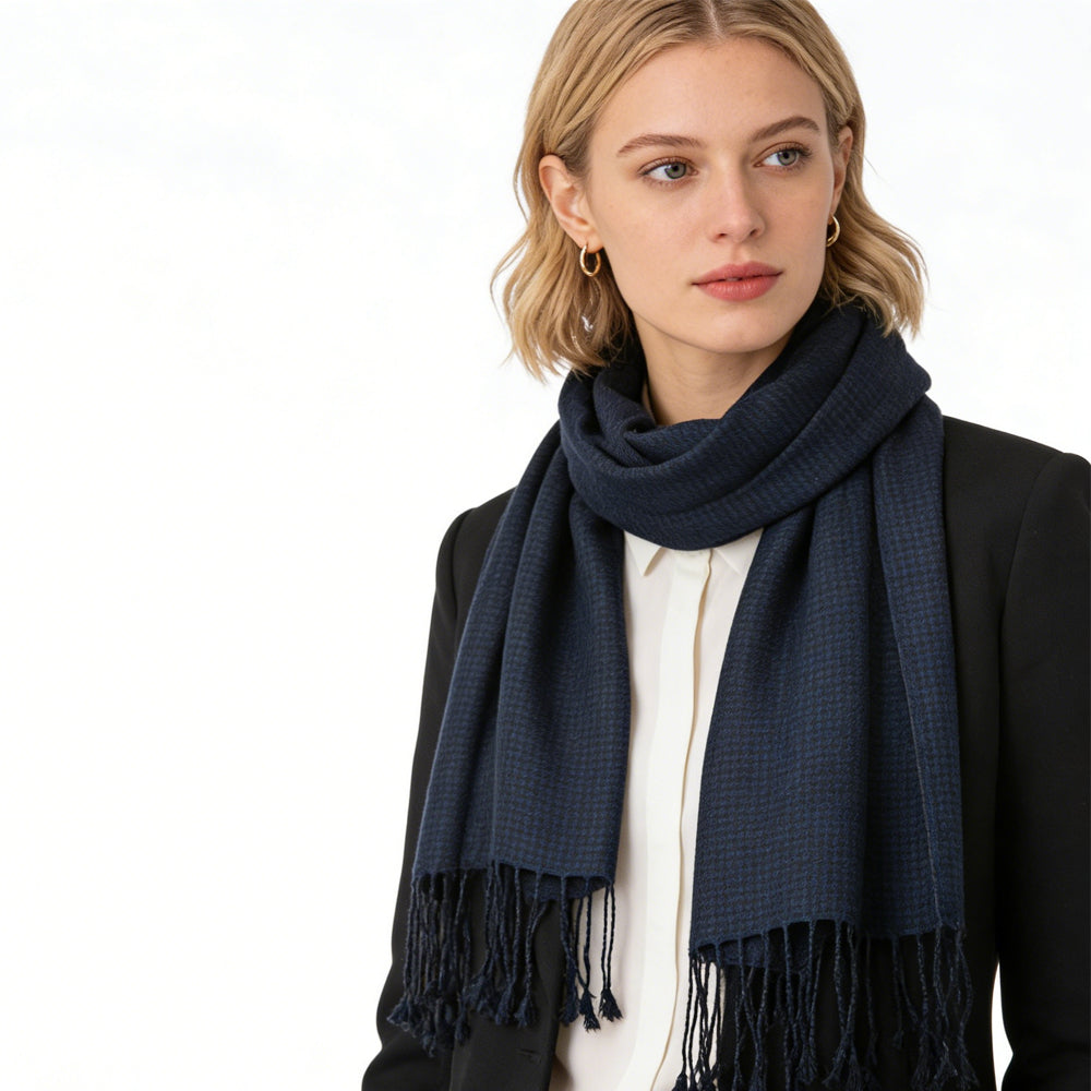 Navy Herringbone Unisex Luxury Jacquard Wrap