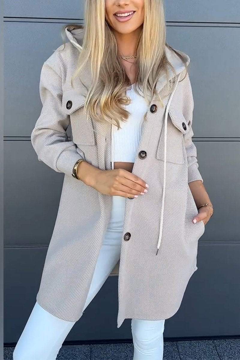 Women's Long Sleeve Hooded Twill Winter Jacket with Pockets