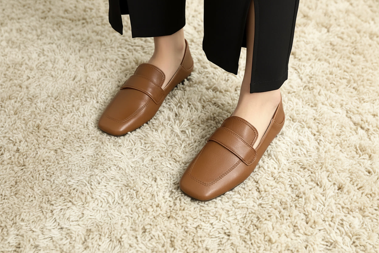 Womens French Retro Square Toe Flats | Season Prestige