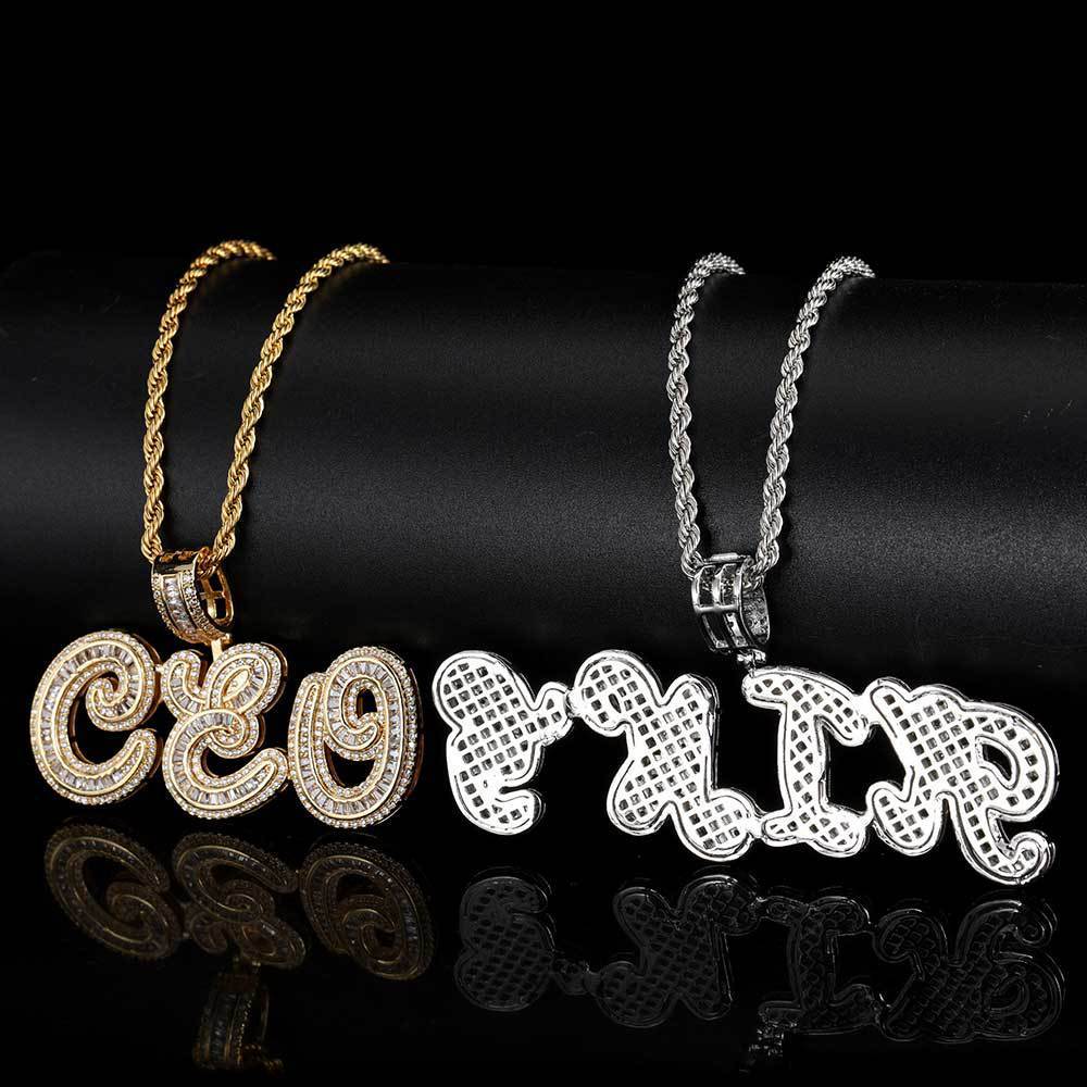 Personalized Cursive Letter Splicing Combination Pendant Micro Zirconia Necklace