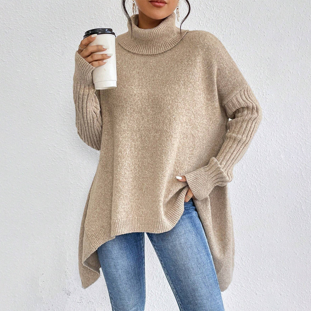 Women's Winter Loose Long Sleeve Knitted Turtleneck Sweater