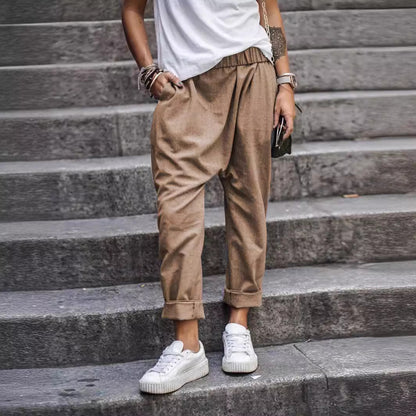 Women's Casual High Waist Harem Trousers With Pockets