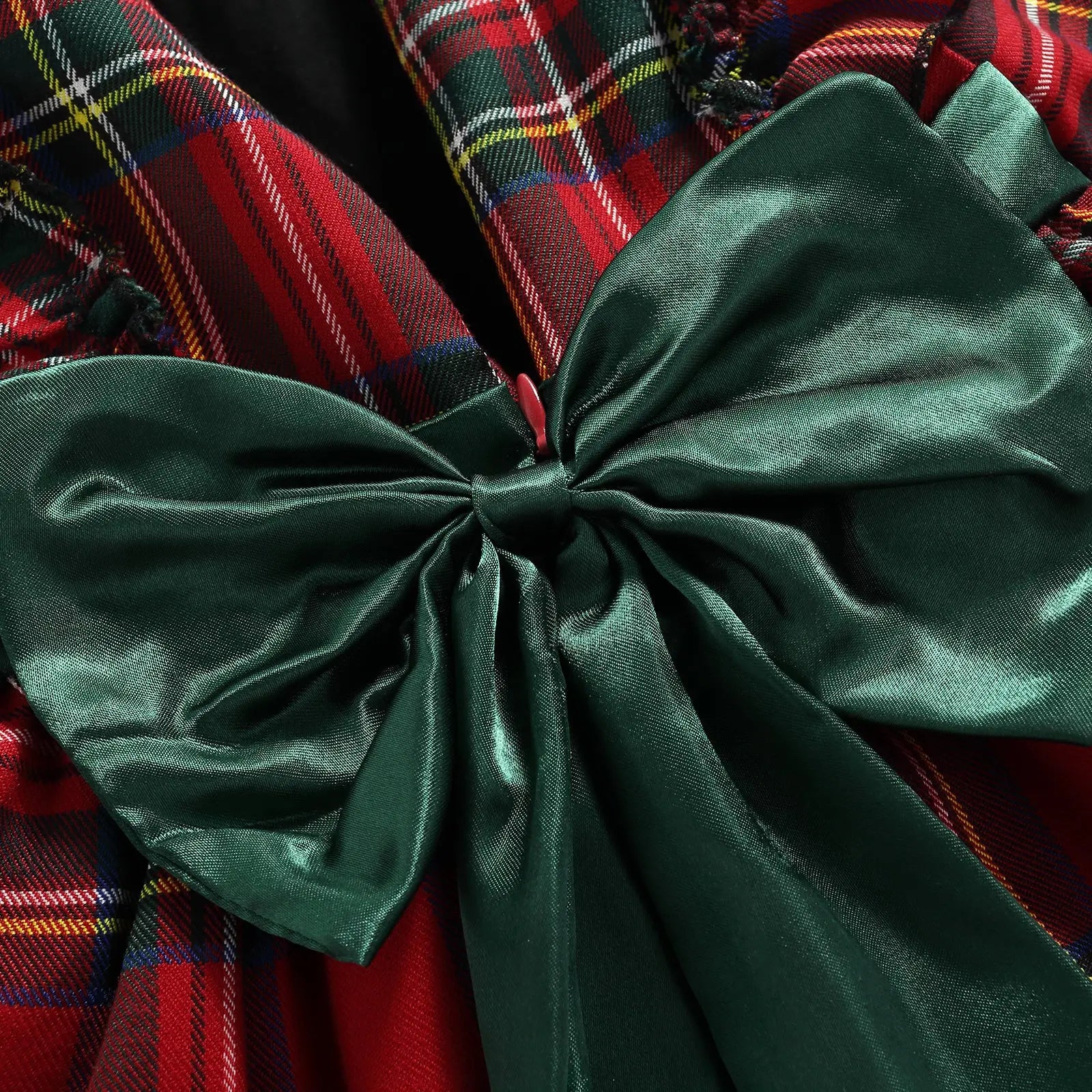 Girls Kids Red Checkered Bow Christmas Dress - Season Prestige