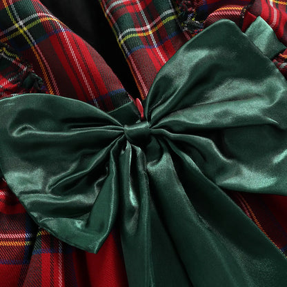 Girls Kids Red Checkered Bow Christmas Dress - Season Prestige