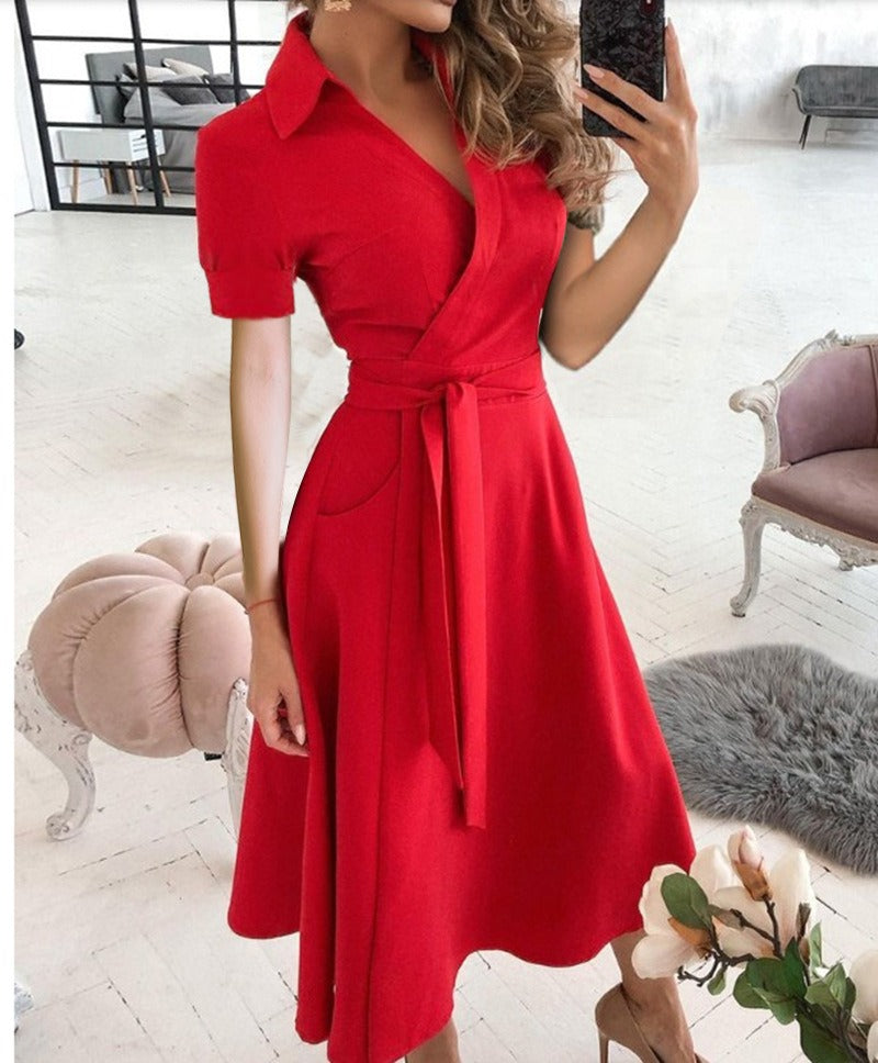 Womens Spring/Summer Dress Short sleeved V-neck dress for women Season Prestige