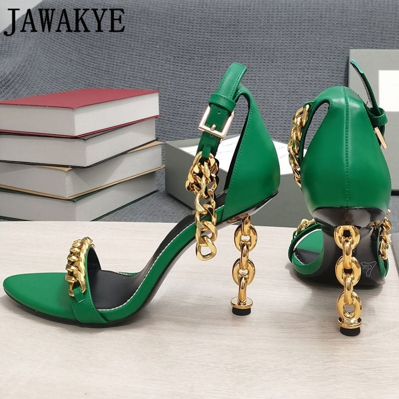 Gold Chain Heel Sandals Women season prestige