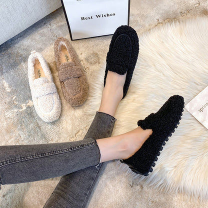 Warm Winter Plush Slip On Loafers Women's home shoes
