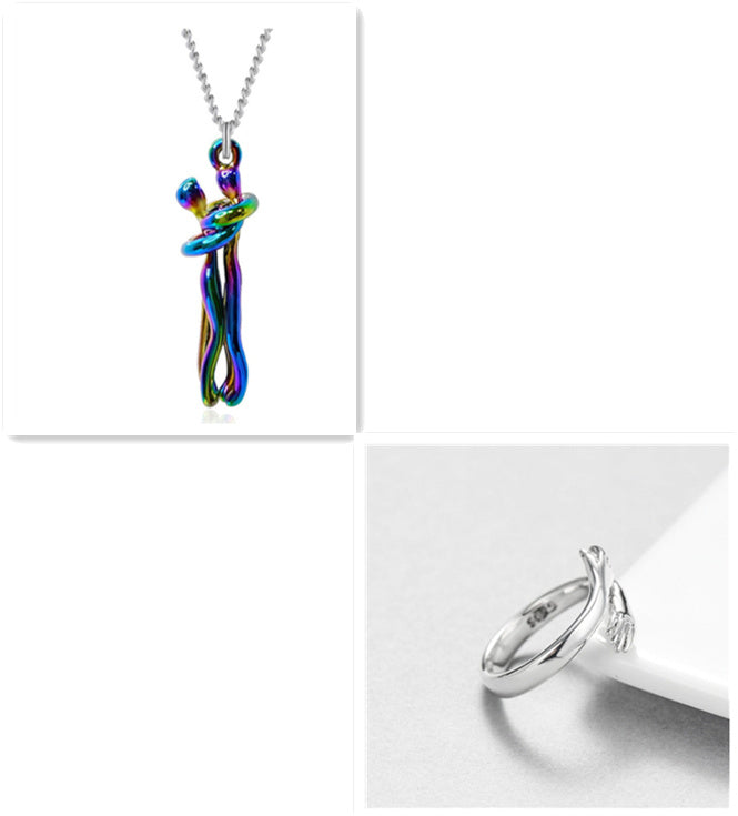 Love Hug Necklace Unisex Men Women Couple Jewelry Chain Valentines Day Gift