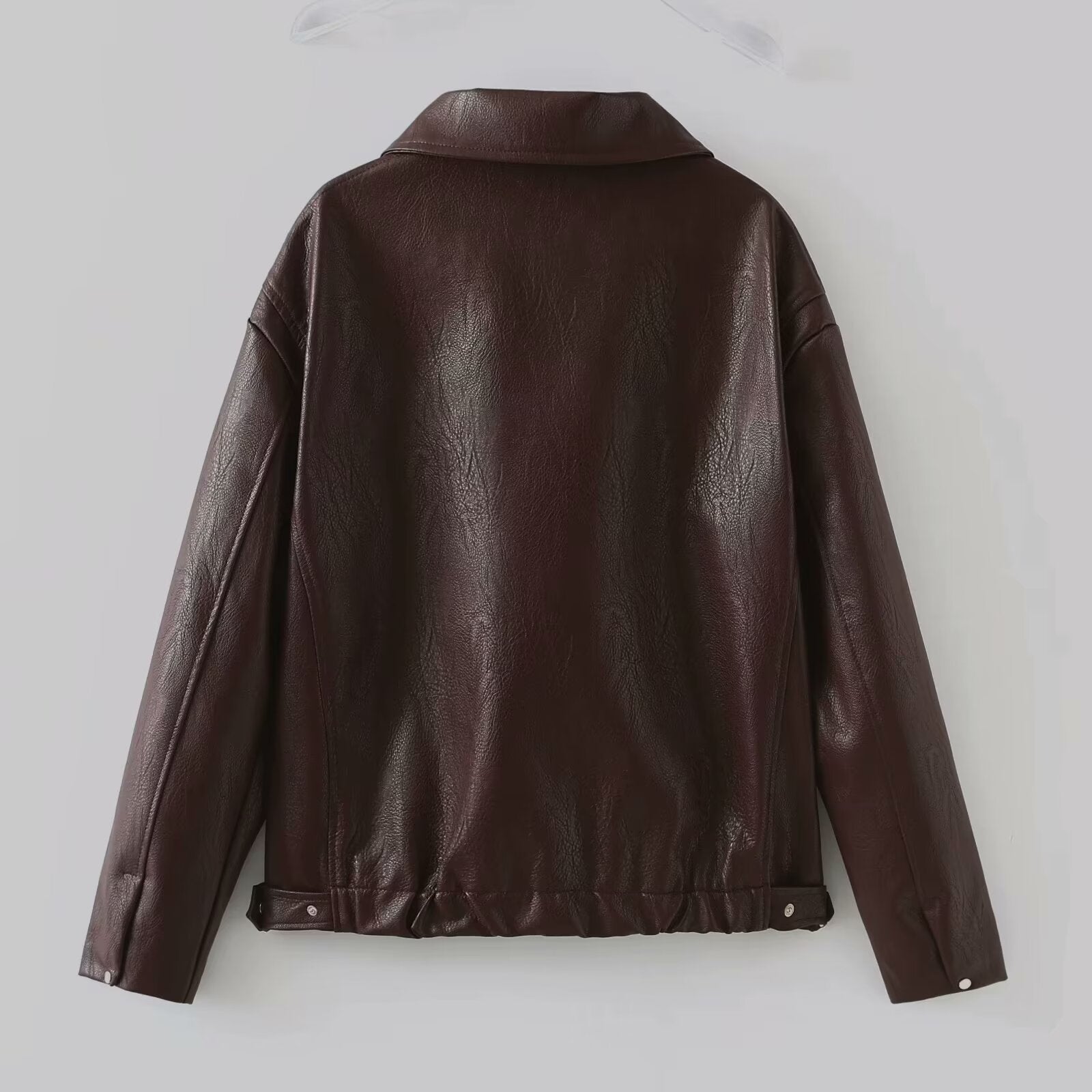 Seasonprestige Casual Long Sleeve Leather Coat Tops for Women