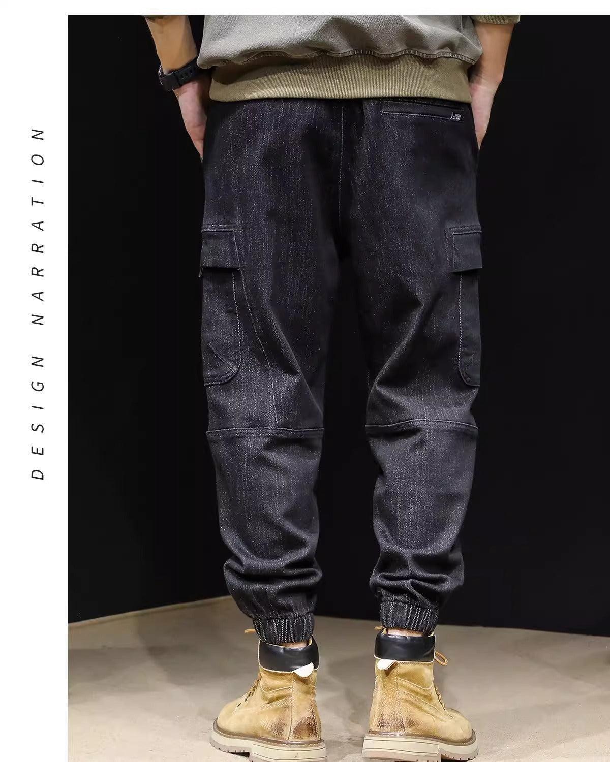 Men's Loose Retro Elastic Waist cargo pants Jeans