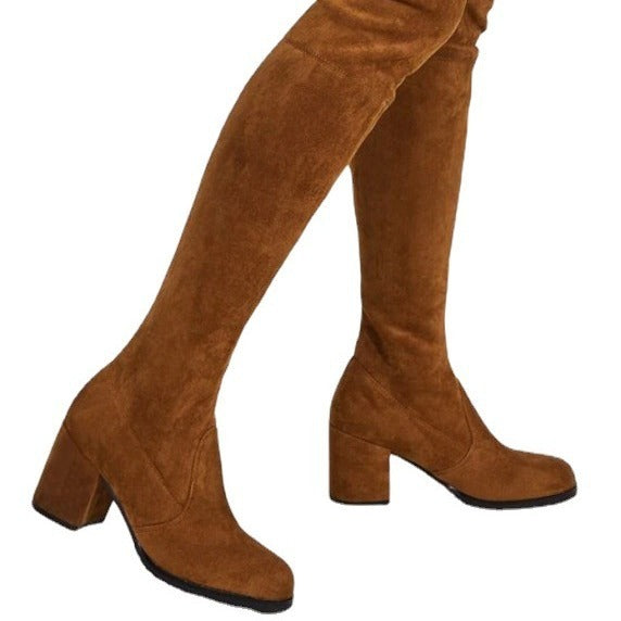 Tube Chunky Heel Mid-High Stretch Boots For Women