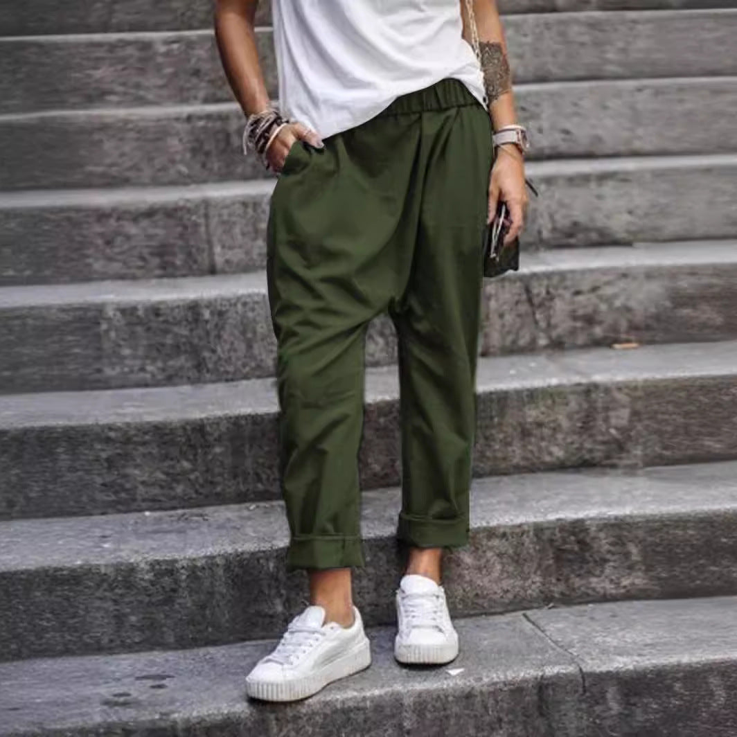 Women's Casual High Waist Harem Trousers With Pockets