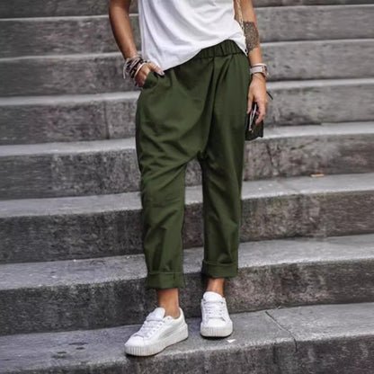 Women's Casual High Waist Harem Trousers With Pockets