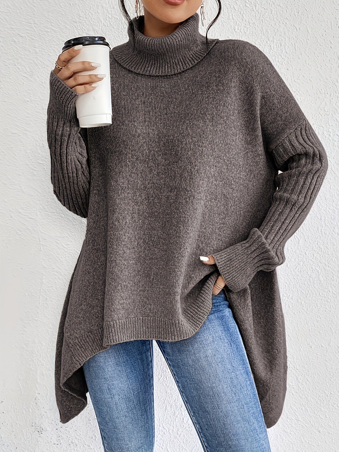 Women's Winter Loose Long Sleeve Knitted Turtleneck Sweater