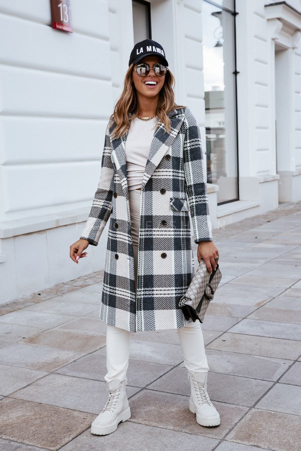 Plaid Woollen Winter Coat For Women Season Prestige