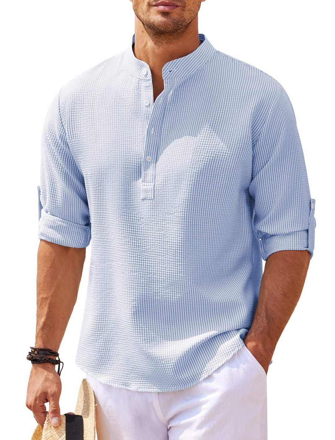 Men's Long Sleeve Stand Collar Shirt Mens Clothing Season Prestige