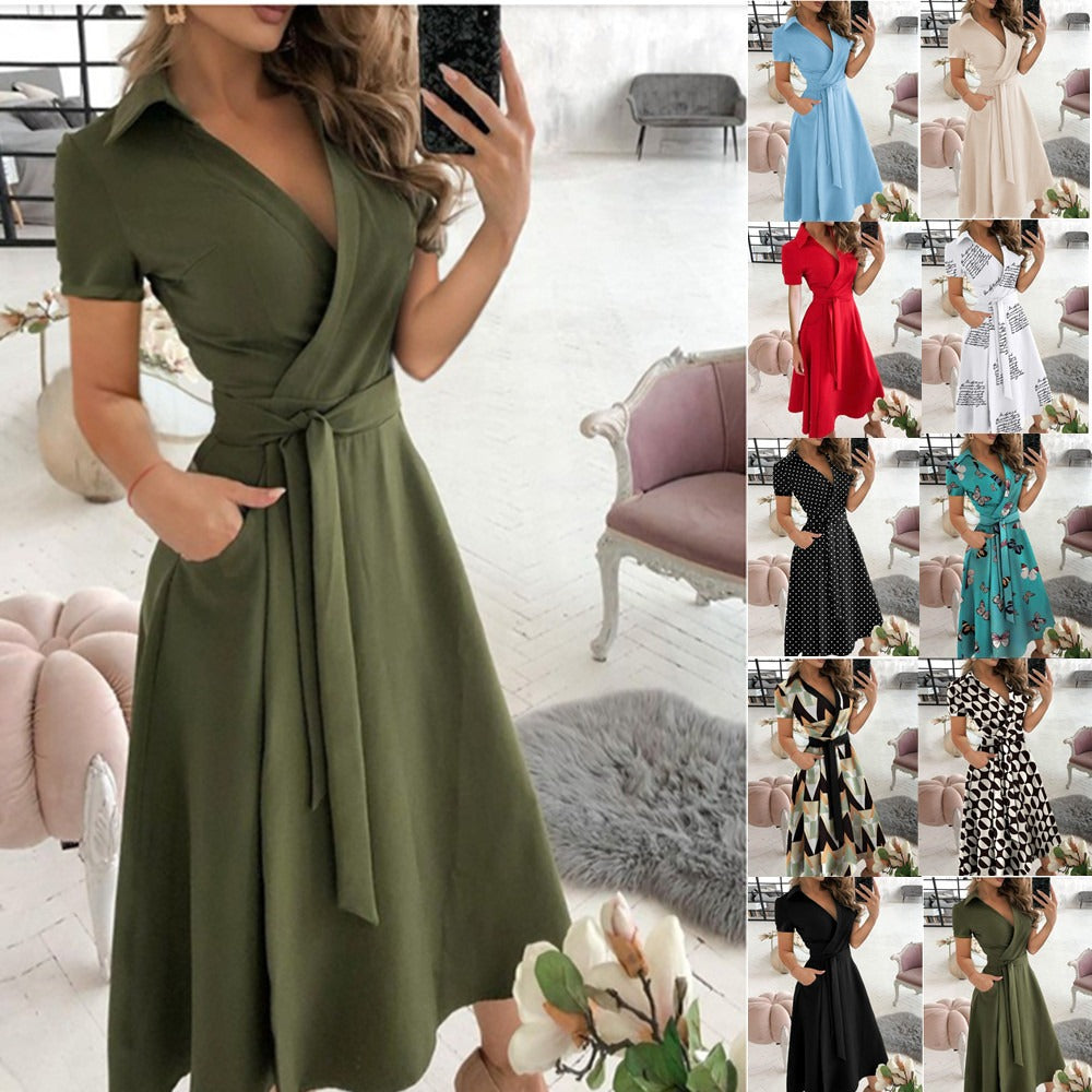 Womens Spring/Summer Dress Short sleeved V-neck dress for women Season Prestige