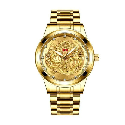 Men's Gold Watch Diamond Quartz Classic Stainless Steel Business Watch