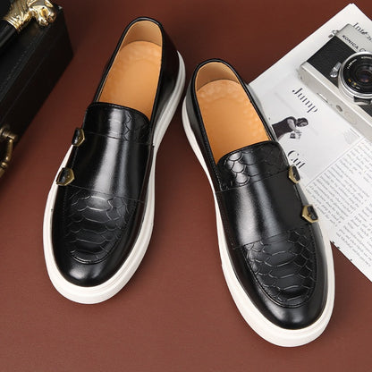 Fashionable casual leather shoes for men, British style shoes, men's summer breathable thick-soled shoes