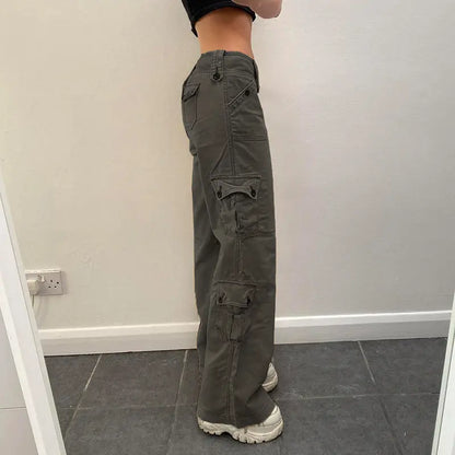 Low-Rise Multi-Pocket Pressed Loose Cargo Pants - Season Prestige