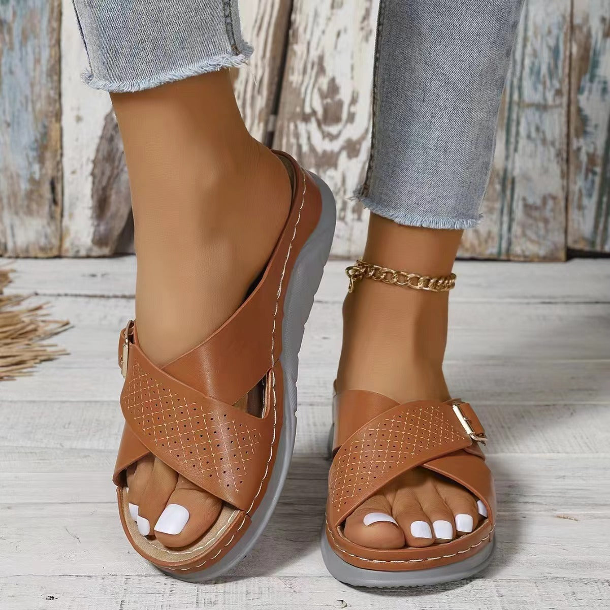 Cross-design Slippers Summer Wedges Beach Sandals Women