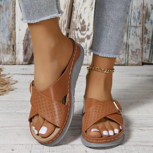 Cross-design Slippers Summer Wedges Beach Sandals Women