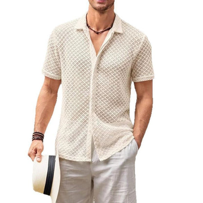 Summer Mesh Short Sleeve Shirt Beach Men's Clothing