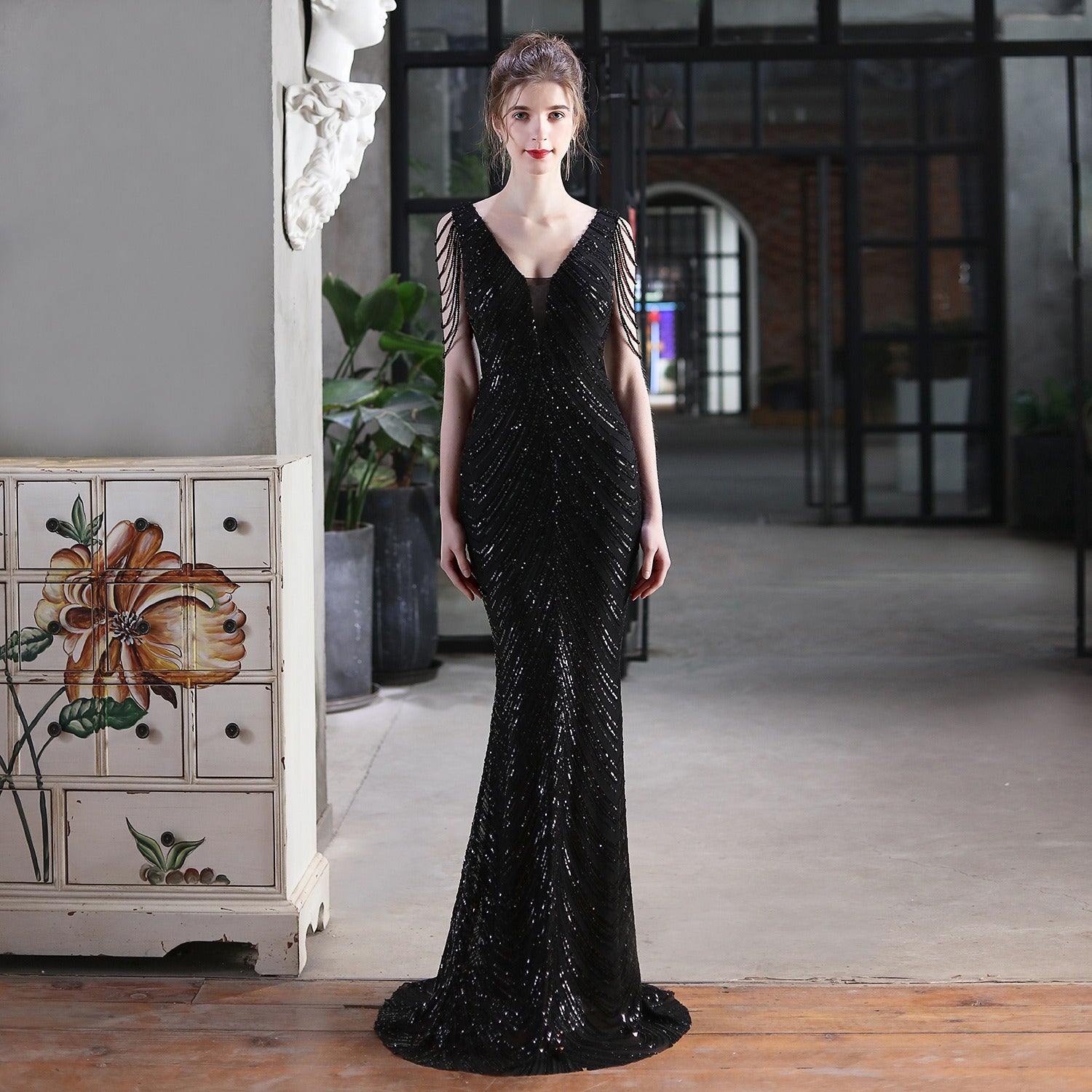 New sequin fishtail long dress performance event banquet car model etiquette evening dress season prestige